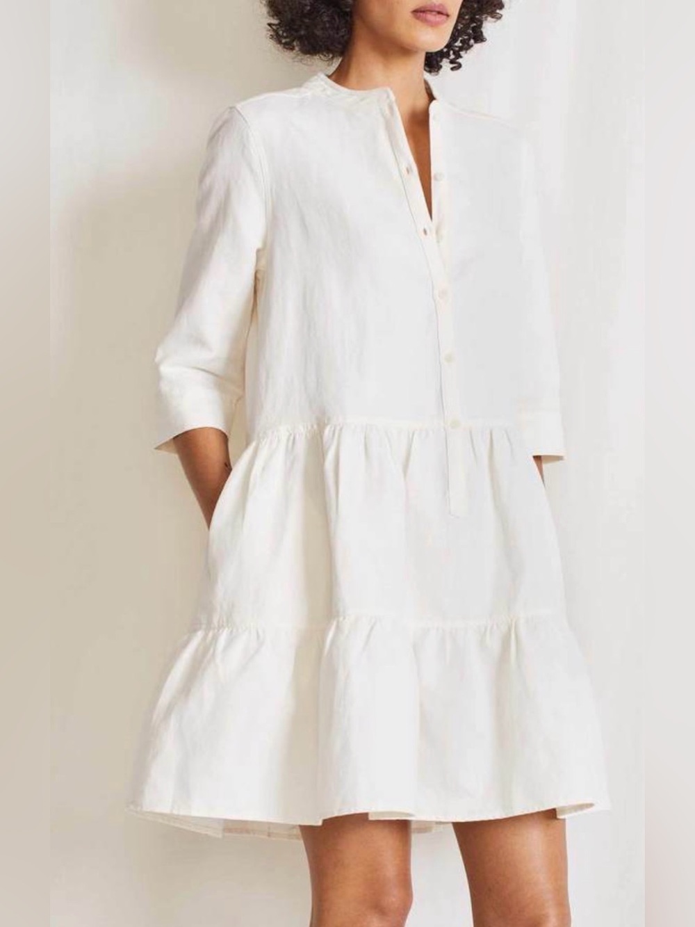 APiece Apart XS Maurino Drop Waist Mini Dress Cream Oversized Cotton Linen Twill